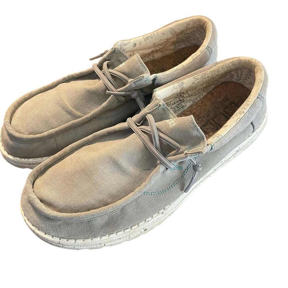 Hey Dude Wally Flow Steel Grey Canvas Slip-On Loafers Men’s Size 9
